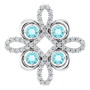 14K White Natural Blue Zircon &amp; 1/6 CTW Natural Diamond Clover Pendant