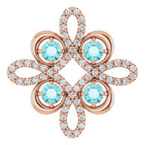 14K Rose Natural Blue Zircon &amp; 1/6 CTW Natural Diamond Clover Pendant