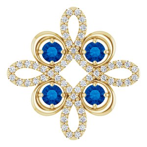 14K Yellow Lab-Grown Blue Sapphire &amp; 1/6 CTW Diamond Clover Pendant
