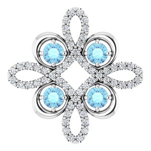 14K White Natural Aquamarine &amp; 1/6 CTW Natural Diamond Clover Pendant