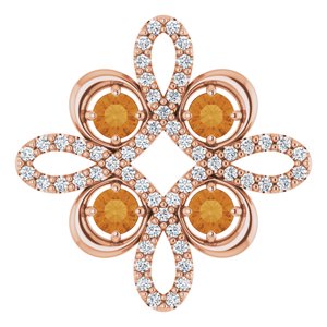 14K Rose Natural Citrine &amp; 1/6 CTW Natural Diamond Clover Pendant