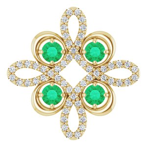 14K Yellow Lab-Grown Emerald &amp; 1/6 CTW Diamond Clover Pendant