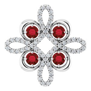 14K White Natural Mozambique Garnet &amp; 1/6 CTW Natural Diamond Clover Pendant