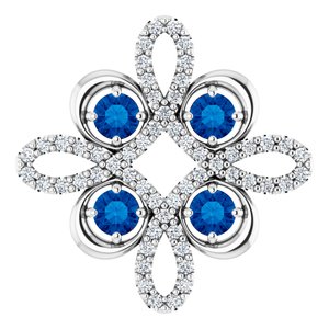 14K White Lab-Grown Blue Sapphire &amp; 1/6 CTW Diamond Clover Pendant
