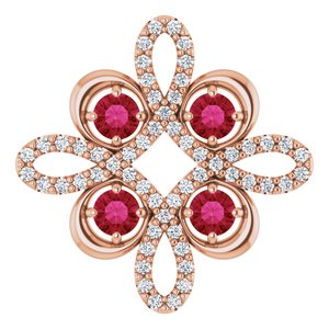 14K Rose Lab-Grown Ruby &amp; 1/6 CTW Diamond Clover Pendant