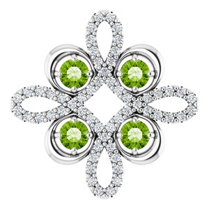 14K White Natural Peridot &amp; 1/6 CTW Natural Diamond Clover Pendant
