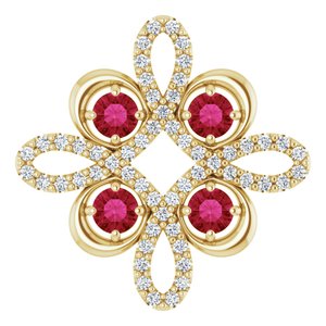 14K Yellow Natural Ruby &amp; 1/6 CTW Natural Diamond Clover Pendant