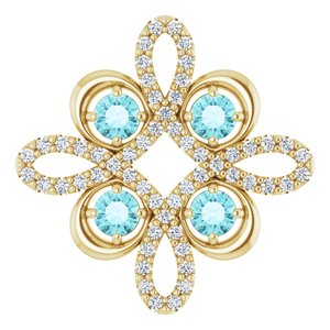 14K Yellow Natural Blue Zircon &amp; 1/6 CTW Natural Diamond Clover Pendant
