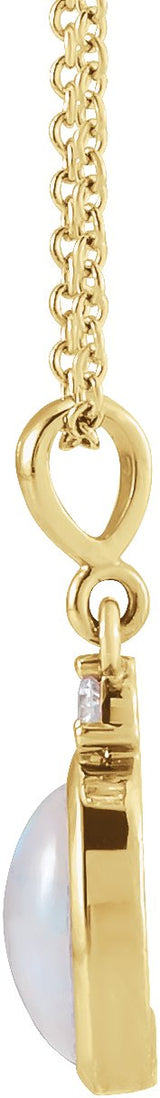 87438 / Necklace / Set / 14K Yellow Gold / Oval / Natural Ethiopian Opal / 6 X 4Mm :: 0.015 Ct / Natural Diamond / I1, GH / 16-18 In / Polished / Natural Ethiopian Opal And Natural Diamond Bezel-Set Cabochon Necklace