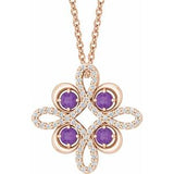 14K Rose Natural Amethyst &amp; 1/6 CTW Natural Diamond Clover 18" Necklace
