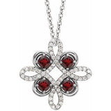 14K White Natural Mozambique Garnet &amp; 1/6 CTW Natural Diamond Clover 18" Necklace