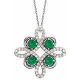 14K White Natural Emerald &amp; 1/6 CTW Natural Diamond Clover 18" Necklace