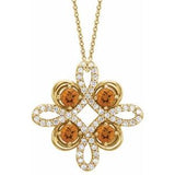 14K Yellow Natural Citrine &amp; 1/8 CTW Natural Diamond Clover 18" Necklace