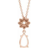 14K Rose 8x5 mm Pear Floral-Inspired 16-18" Necklace Mounting