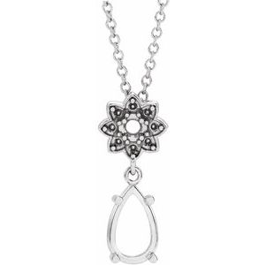 14K White 8x5 mm Pear Floral-Inspired 16-18" Necklace Mounting