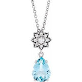 Platinum Natural Aquamarine &amp; .08 CTW Natural Diamond 16-18" Necklace