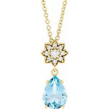 14K Yellow Natural Aquamarine &amp; .08 CTW Natural Diamond 16-18" Necklace