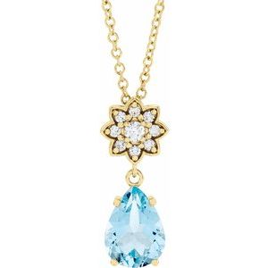 14K Yellow Natural Aquamarine &amp; .08 CTW Natural Diamond 16-18" Necklace