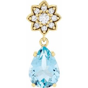 14K Yellow Natural Aquamarine &amp; .08 CTW Natural Diamond Floral-Inspired Pendant