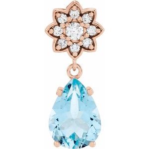 14K Rose Natural Aquamarine &amp; .08 CTW Natural Diamond Floral-Inspired Pendant
