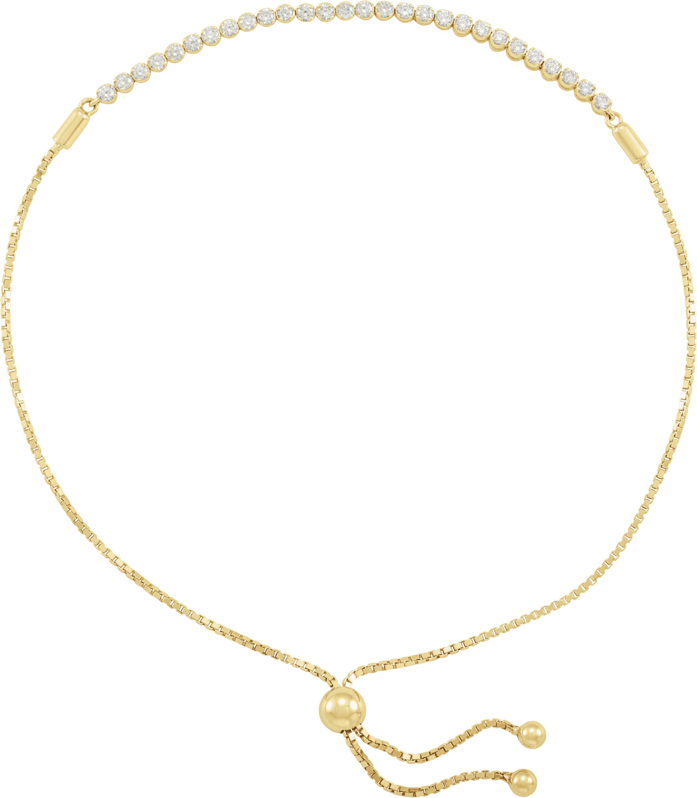 Brc820 / Bracelet / Set / 14K Yellow / Round / Natural Diamond / 1.7Mm :: 1/2 Ctw / I1, GH / 9 1/2 In / Polished / 1/2 Ctw Natural Diamond Adjustable Bolo Bracelet