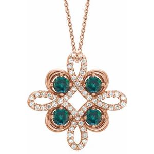 14K Rose Lab-Grown Alexandrite &amp; 1/6 CTW Diamond Clover 18" Necklace