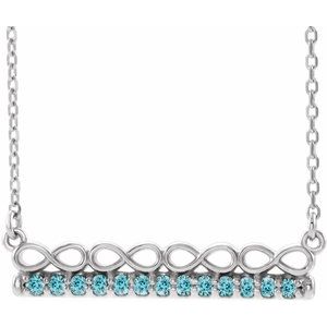 14K White Natural Blue Zircon Infinity-Inspired Bar 18" Necklace