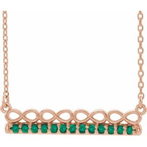 14K Rose Natural Emerald Infinity-Inspired Bar 18" Necklace
