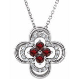 Platinum Natural Mozambique Garnet &amp; .08 CTW Natural Diamond Clover 18" Necklace