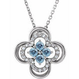14K White Natural Aquamarine &amp; .08 CTW Natural Diamond Clover 18" Necklace
