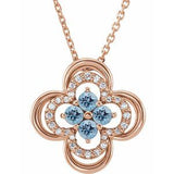 14K Rose Natural Aquamarine &amp; .08 CTW Natural Diamond Clover 18" Necklace