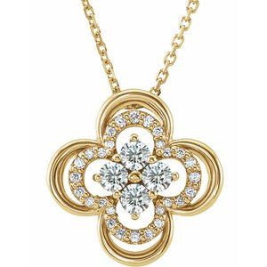 14K Yellow 1/3 CTW Natural Diamond Clover 18" Necklace