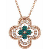 14K Rose Natural Alexandrite &amp; .08 CTW Natural Diamond Clover 18" Necklace