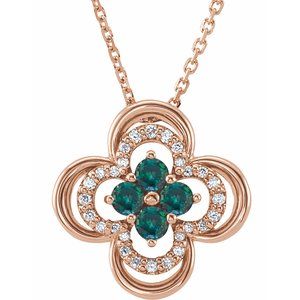 14K Rose Natural Alexandrite &amp; .08 CTW Natural Diamond Clover 18" Necklace