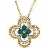 14K Yellow Lab-Grown Alexandrite &amp; .08 CTW Natural Diamond Clover 18" Necklace