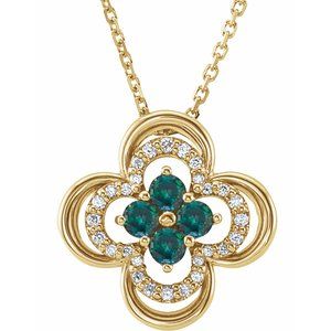14K Yellow Lab-Grown Alexandrite &amp; .08 CTW Natural Diamond Clover 18" Necklace