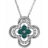 14K White Lab-Grown Alexandrite &amp; .08 CTW Natural Diamond Clover 18" Necklace