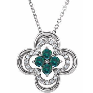 14K White Lab-Grown Alexandrite &amp; .08 CTW Natural Diamond Clover 18" Necklace