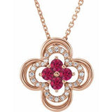 14K Rose Lab-Grown Ruby &amp; .08 CTW Natural Diamond Clover 18" Necklace