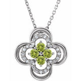 Platinum Natural Peridot &amp; .08 CTW Natural Diamond Clover 18" Necklace