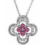 Platinum Natural Pink Tourmaline &amp; .08 CTW Natural Diamond Clover 18" Necklace