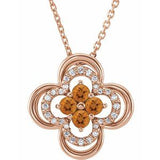 14K Rose Natural Citrine &amp; .08 CTW Natural Diamond Clover 18" Necklace