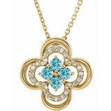 14K Yellow Natural Blue Zircon &amp; .08 CTW Natural Diamond Clover 18" Necklace