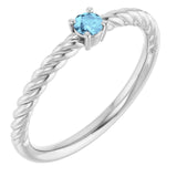 Sterling Silver 3mm Natural Aquamarine Solitaire Rope Ring