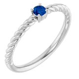 14K White 3mm Natural Blue Sapphire Solitaire Rope Ring