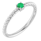 Platinum 3mm Lab-Grown Emerald Solitaire Rope Ring