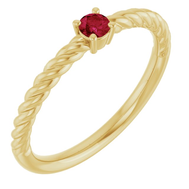 14K Yellow 3 mm Natural Ruby Solitaire Rope Ring