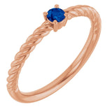 14K Rose 3 mm Lab-Grown Blue Sapphire Solitaire Rope Ring