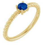14K Yellow 4 mm Lab-Grown Blue Sapphire Solitaire Rope Ring