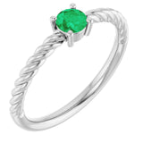 Sterling Silver 4mm Natural Emerald Solitaire Rope Ring